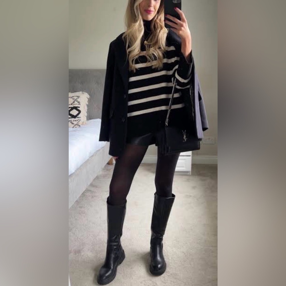 Black Leather Knee-High Boots